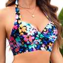 Tempt Me Women Halter Bikini Tops Push Up Retro Bathing Suits Padded Swimsuit Top Only No Bottom, XL