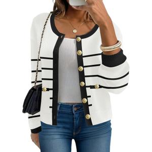 Women's 2024 Casual Long Sleeve Cardigan Crewneck Button Down Open Front Loose Knit Sweater Jackets Coat