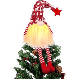 Christmas Tree Topper with Lights,Gnome Tree Topper Lighted Christmas Tree Topper 24 Inch Gnomes Christmas Tree Decorations, Christmas Home Decor-Red