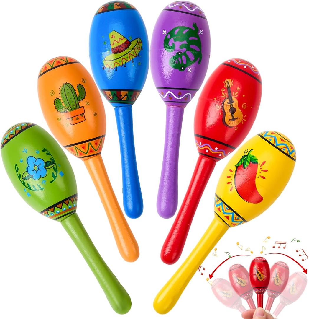 JOYIN Cinco De Mayo 6 PCS Mini Wooden Maracas for Kids, Mexican Fiesta Party Favors and Noisemakers, Cinco De Mayo Party Favors, Musical Fun, Birthday Parties, Luau Party, Taco Tuesday Event