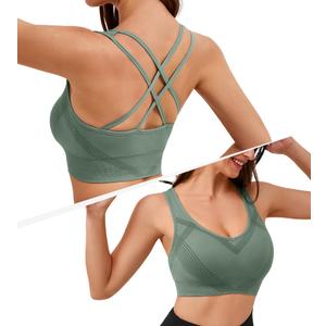 Sports Bras for Women Medium Support Cross Back Strappy Sports Bra Padded Workout Yoga Bras for Women Gym Tops, Green, XL (Green, XL)