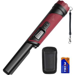 DR.TEK Metal Detector Pinpointer for Adults & Kids, IP68 Fully Waterproof underwater metal detector wand Handheld Pin Pointer with LCD Screen & LED Light, 360High Sensitivity Accuracy Detection, Red