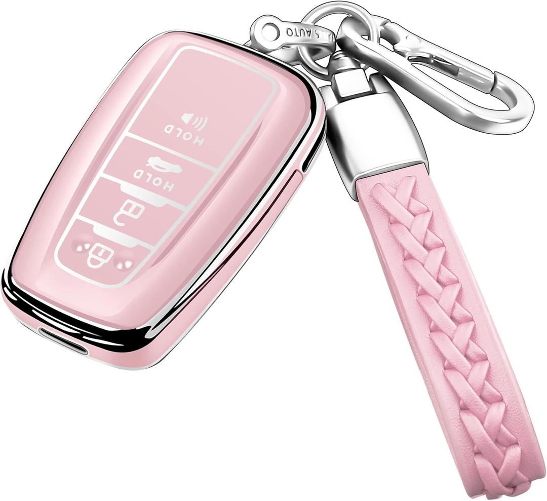 Autophone Compatible With Toyota Key Fob Cover with Keychain Soft TPU Key Shell Case,For 2019-2025 Rav4 2019-2024 Camry 4 Runner 2020-2022 Highlander Corolla Prius C-HR Avalon GT86Chalk Pink