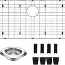 Sink Protectors for Kitchen Sink 28.75" x 15.75" Stainless Steel Sink Protector with Rear Drain Hole Sink Rack for Bottom of Sink with Sink Strainer(Silver, Separable,28.75" x 15.75", Rear Drain)