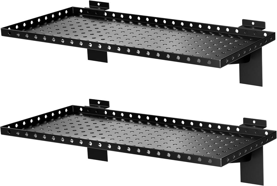 2 Pack Slatwall Shelves, Heavy Duty Metal Slat Wall Shelf for Retail, Garage, Home Storage, 80 lbs Load Capacity, Universal Slatwall Accessories(10 x 24 Inch-2, Black)