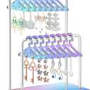 NiHome Acrylic Earring Holder with Unique Double-Tiered Design, Miniature Clothing Hangers with Spacious Storage for 48 Pairs, Mirror-Finish Display for Home Vanity & Retail Showrooms (Iridescent)