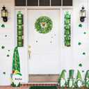 Small Mini St Patricks Day Wreath 16 Green Shamrock Clover Wreaths for Front Door with White Flowers, Small St. Patricks Day Spring Summer Door Decorations Indoor Outdoor