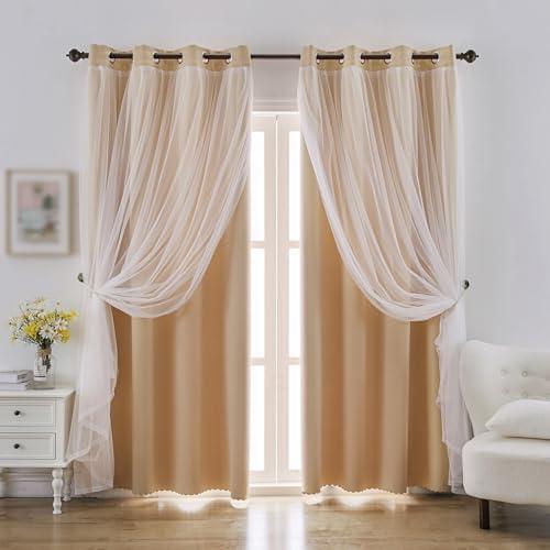Stars Curtains Blackout Curtains for Bedroom Double Layer Curtains Kids Curtains Cute Curtains Kids Blackout Curtains, Curtains 72 Inches Long 1 Panel, Beige Curtains, 52 X 72 Inches