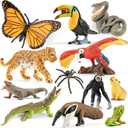 12PCS Realistic Rainforest Animal Figurines Toys, Rainforest Diorama Supplies Party Favor, Jungle Animals Figures Toys Learning Toys for Toddlers Boys Girls, Valentine's Day Gifts for Kids
