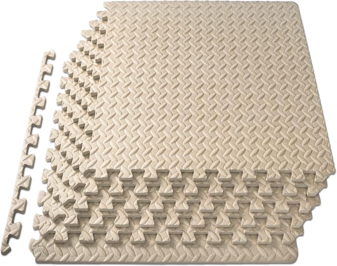ProsourceFit Puzzle Exercise Mat  in, EVA Interlocking Foam Floor Tiles for Home Gym, Mat for Home Workout Equipment, Floor Padding for Kids, Black, 24 in x 24 in x  in, 24 Sq Ft - 6 Tiles (Beige - 1/2 Inch - 24 Sq Ft - 6 Tiles)