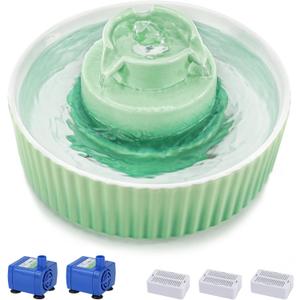 Lawfery Ceramic Cat Water Fountain, 2.1L/71oz Cat Fountain with 3 Carbon Filters and 2 Water Pumps, Cupcake Pet Water Fountain for Cats and Dogs (Green)