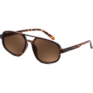FEISEDY Retro Aviator Sunglasses for Women Men, Classic 70s Plastic Frame, UV400 Sun Glasses B0252 (Grey Leopard Frame & Gradual Brown Lens)