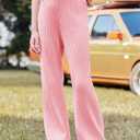 Haloumoning Girls Solid Rib Knit Wide Leg Pants Elastic Waist Flowy Casual Sweater Pants 5-14 Years (S)
