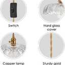 Glass Plug in Pendant Light,Vintage Copper Lamp Holder Hanging Lamp,Pendant Light for Kitchen Island, Bedroom, Dining Room, Living Room (9.65in)