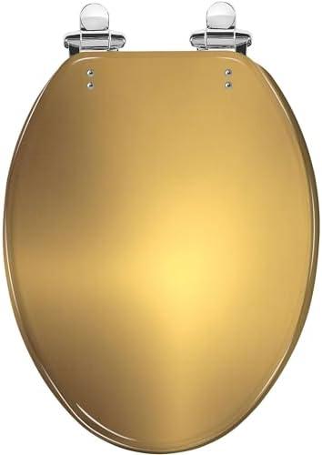 Elongated Toilet Seat Shiny brushed gold color metal Resin Toilet Seat Quietly Slow Close with Quick-Release Hinges Toilet Seat with Cover Easy to Clean Install