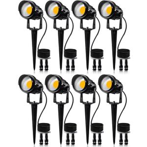 SUNVIE 12W Low Voltage Landscape Lights LED Landscape Lighting with Connectors 12V Warm White (900LM) Waterproof Garden Low Voltage Lights Wall Tree Flag Outdoor Spotlights with Spike Stand, 8 Pack
