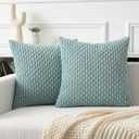 Kevin Textile Throw Pillow Covers Soft Corduroy Decorative Set of 2 Boho Striped Pillow Covers Pillowcases Farmhouse Home Decor for Couch Bed Sofa Living Room 20x20 Inch Dusty Green