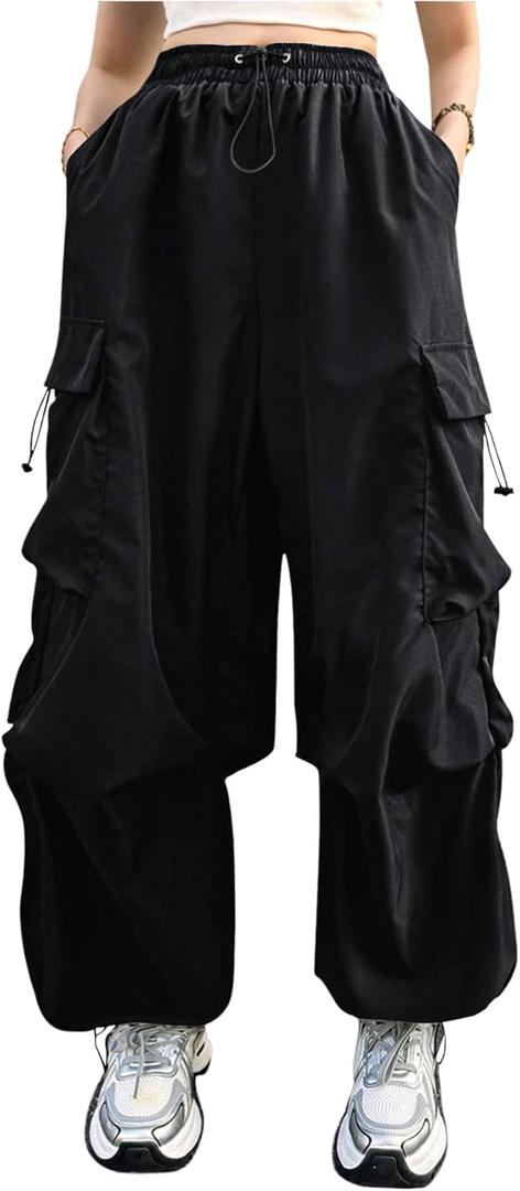 Verdusa Women's Plus Size Cargo Pants Drawstring High Waist Flap Pocket Loose Trousers (4X-Large Plus, Black)