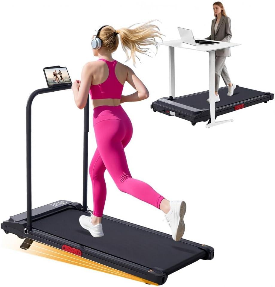 Walking Pad Treadmill with Handle Bar, 3.0HP Portable Electric Treadmills for Home Exercising, 0.6-7.6MPH Mini Walking Pad Treadmill with Incline, Small Under Desk Treadmills for Home Small, 350LBS