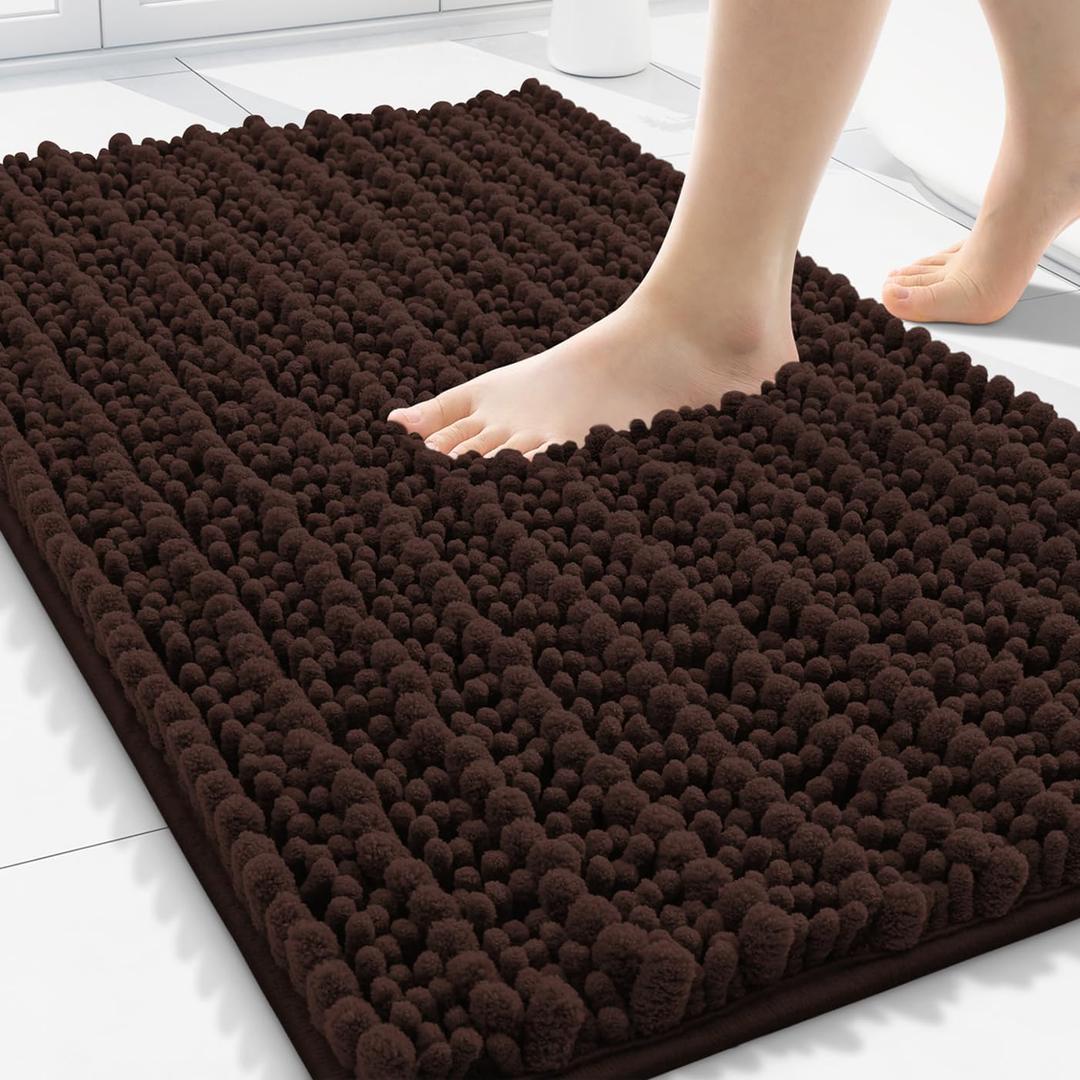 Smiry Bathroom Rugs Mat 30x20, Extra Soft Absorbent Chenille Bath Rugs, Non Slip Rubber Backing Machine Washable Quick Dry Bath Mats for Bathroom Floor, Tub, Shower, Home Decor Accessories, Brown