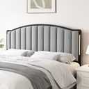 Headboard for Full Size Bed with LED Lights, Upholstered Vertical Channel Tufting Head Boards, Linen Fabric Bed Headboard Only, Attach Frame, Ideal for Bedroom, Dorm, Guest Room, Grey