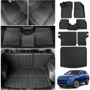 Floor Mats Compatible with 2017-2025 Jeep Compass Trunk Mat Cargo Liner Cargo Mat TPE All Weather Back Seat Cover Protector 2024 Compass Accessories (Trunk Mat+Backrest Mats+Floor Mats)