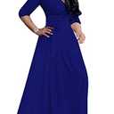 LightlyKiss Plus-Size Maxi Dresses for Women African Summer 3/4 Sleeves Beach Sundress with Pockets Blue, XL