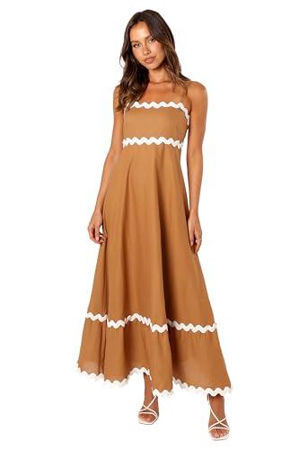 Petal & Pup Yana Maxi Dress - Tan White M