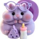 Handmade Taba Squishy Hamster Toy, Cute Squishy Hamster Fidget Toy, Realistic Soft Silicone Mochi Furry Toy, Stress Relief Gift for Adults & Kids, Sensory Anxiety Plushie (Purple)