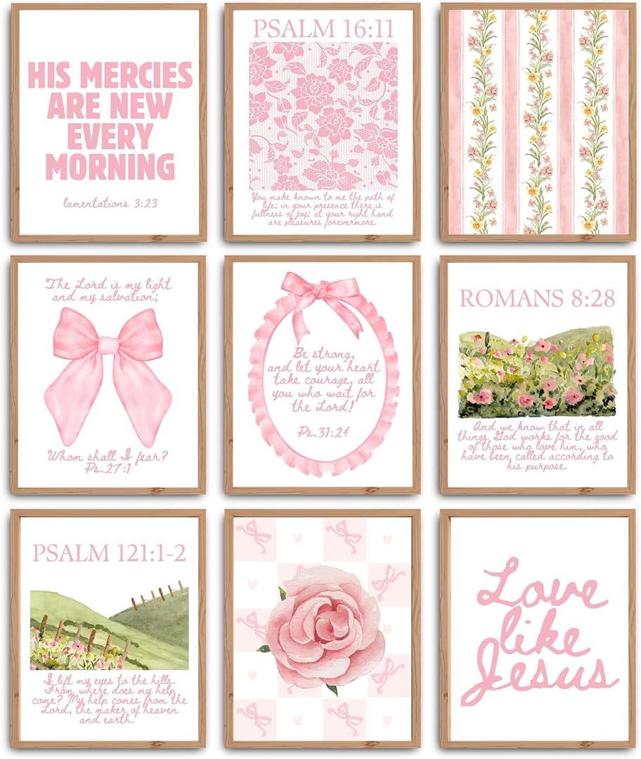 2 x Losyze Trendy Christian Wall Art Bundle Gallery Wall Set Pink Coquette Home Decor Art 8 X 10 Inch (UNFRAMED) (Yellow)