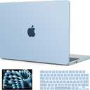 G JGOO Compatible with MacBook Air 13 inch Case 2026 2025-2022 M5 A3449 M4 A3240 M3 A3113 M2 A2681, Matte Plastic Hard Shell for MacBook Air 13.6 inch Case +Keyboard Cover +Screen Protector, Sky Blue