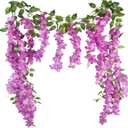 CISDUEO 2 Pcs Wisteria Hanging Flowers Wisteria Flowers Vine Garland Wedding Arch Decoration Purple Red Artificial Wisteria Vines Hanging Flower Vines Silk for Party Garden Home Table Backdrop 7 Feeto