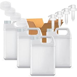 1 Gallon Plastic F-Style Jug (4-Pack) Reusable Food-Safe, Heavy-Duty HDPE Containers for Water, Sauces, Soaps, Detergents, Liquids with Screw-On Safety Cap and Pump Cap (White, 1 Gallon) (4-Pack)