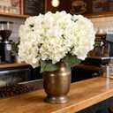 Kimura's Cabin 6Pcs Fake White Hydrangea Flowers Artificial Silk Hydrangeas with Stems Faux Hydrangea Bouquets for Wedding Party Arrangements Home Table Centerpieces Baby Shower Decoration (White)