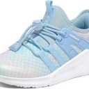 RUNSIDE Girls Tennis Shoes Lightweight Sports Kids Sneakers Lace-up for Running/Walking  (Sparkly Blue, Size 5)