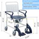 4-in-1 Rolling Shower Chair with Wheels for Elderly & Disabled Adults, Padded Toilet Chair, Bedside Commode, Transport Wheelchair with Locking Caster for Bathroom, Home Care (Navy Blue)