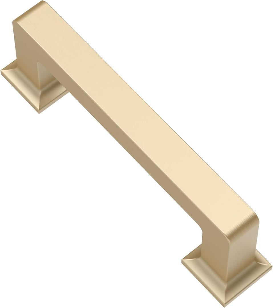 Alzassbg 10 Pack Brushed Gold Cabinet Pulls, 3 Inch(76mm) Hole Centers Cabinet Handles Square Kitchen Hardware for Cabinets AL3046BG
