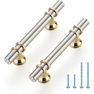 Ravinte Hardware 5 Pack 5 Inch Brushed Nickel & Gold Cabinet Pulls Handles Kitchen Cabinet Hardware Dresser Cupboard Handles Drawer Pulls 3 Inch CC