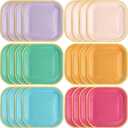 60 Pcs Colorful Paper Plates 7 Inch Rainbow Candy Color Disposable Square Dessert Party Plates with Gold Edge for Birthday Wedding Bridal Baby Shower Party Supplies, 6 Colors