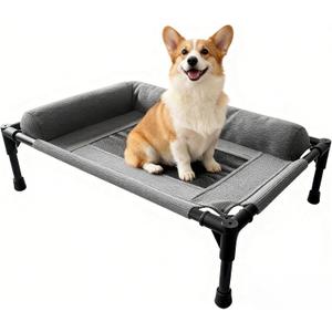 Raised Dog Bed for Small Dogs,Cooling Elevated Bolster Dog Cot,Indoor Outdoor Breathable Mesh Dog Hammock with Metal Frame,Dog Sofa Camping Dog Bed (31.5" L x 23.62" W x 6.69" H