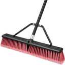 24 Push Broom Outdoor Heavy Duty, Large Commercial Stiff Bristle Brush with 63 inches Long Handle for Garage Shop Garden Yard Patio Deck Street Warehouse Lawn Driveway (Red)