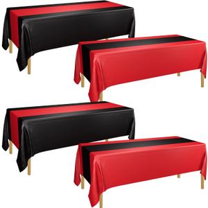 4Pcs Red and Black Tablecloths, Table Runner Waterproof Disposable Rectangle Table Covers for Fiesta Graduation Wedding Black and Red Birthday Decorations, 51 x 86inch