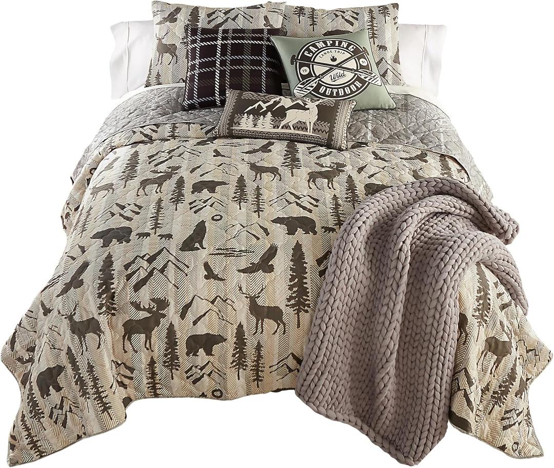 Donna Sharp King Bedding Set - 3 Piece - Forest Weave Lodge Quilt Set with King Quilt and Two King Pillow Shams - Machine Washable