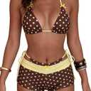 MakeMeChic Women's Polka Dots Bikini Sets with Swim Shorts Swimsuit | Triangle, Thong, String, Halter, Y2K, Boyshort Bikini Set, Bathing Suit (Yellow, S)