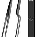 SouxMux 12-inch Cooking Tweezer and Offset Tweezer Set, Tongs with Serrated Tips, Stainless Steel, Black, 2pcs