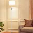 Upgraded Dimmable Floor Lamp for Living Room,1000 Lumens Bulb Included, Modern Floor Lamps Simple Design with Linen Shade, Tall Standing Lamp for Bedroom Office Dining Room, Black Pole Lamp