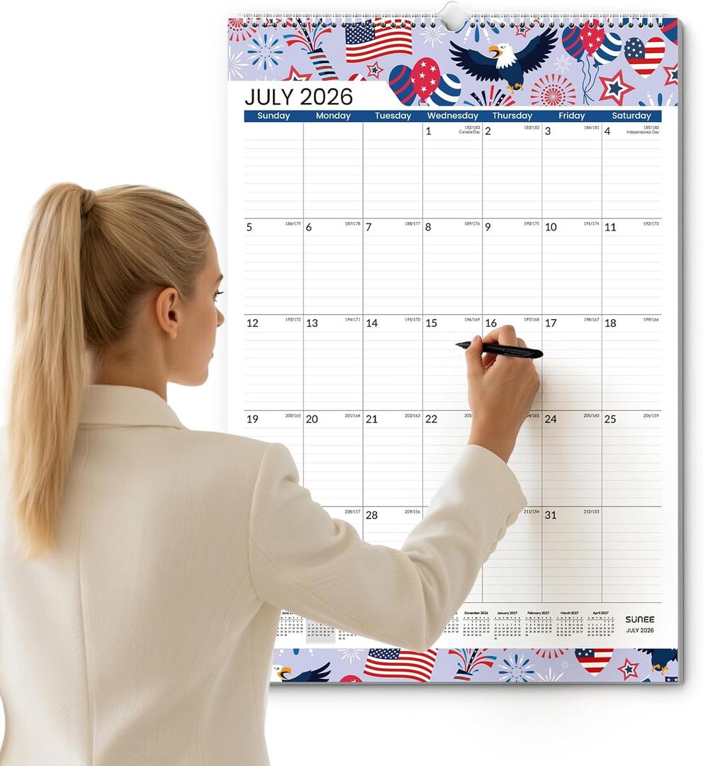 SUNEE 2026-2027 Wall Calendar Large 22.75"x15.5", 21 Month July Calendar (Ends March 2028), Vertical Extra Large, Seasons Color