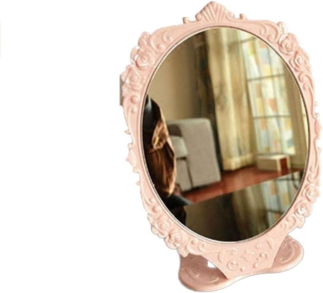 Dressing Mirror Fold Makeup Mirror, Retro Hand Held Beauty Mirror Light Portable Travel Mirror Plastic Single Side Small Mirror Clear (Color : Pink, Size : 20.514.3CM) (8.1"L x 5.6"W)