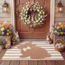 Tinideya 2 Pcs Bunny Door Mat Rabbit Welcome Non Slip Coir Mats Brown and White Stripe Floor Layering Doormats Seasonal for Front Porch Entryway Decor(Rabbit), 23.6 x 35.4 Inches