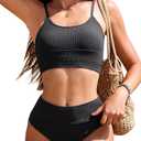 AI'MAGE Women's High Waisted Bikini Sets Two Piece Tummy Control Swimsuits 2025 Color Block Sporty Ribbed Bathing Suits (Black, Size XS)